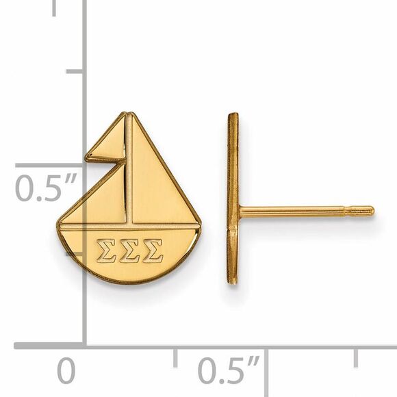14K Plated Silver Sigma Sigma Sigma XS Post Earrings - Picture 2 of 3